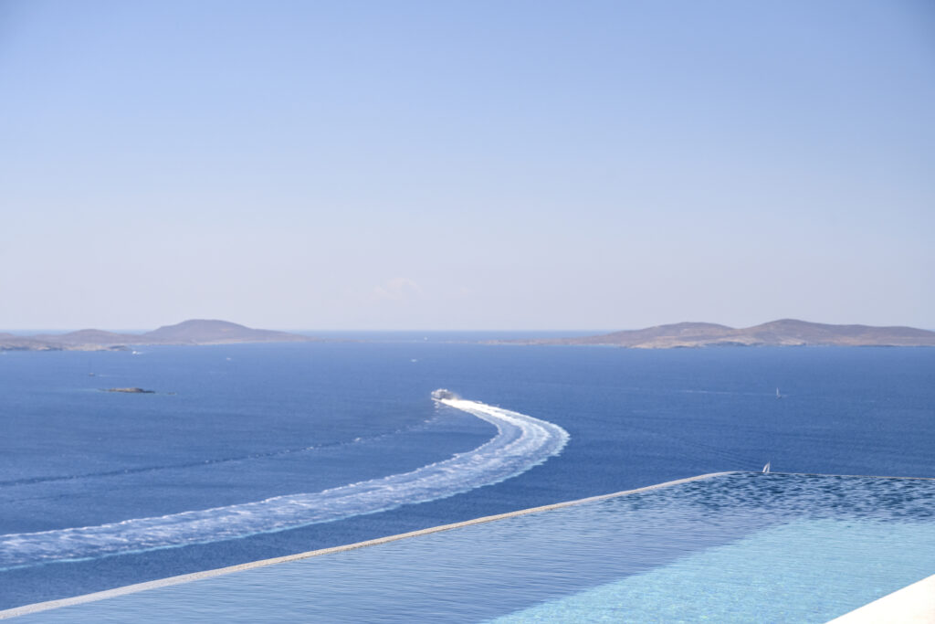 Infinity pool looking out over the Aegean from a villa in Mykonos
